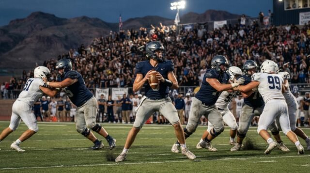Nevada High School Football Rankings: Top 25 Teams (Sept. 14, 2026) Nevada high school football players competing under stadium lights for the September 2026 Top 25 rankings.